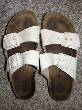 Birkenstock White Double-Strap Sandals with Buckles